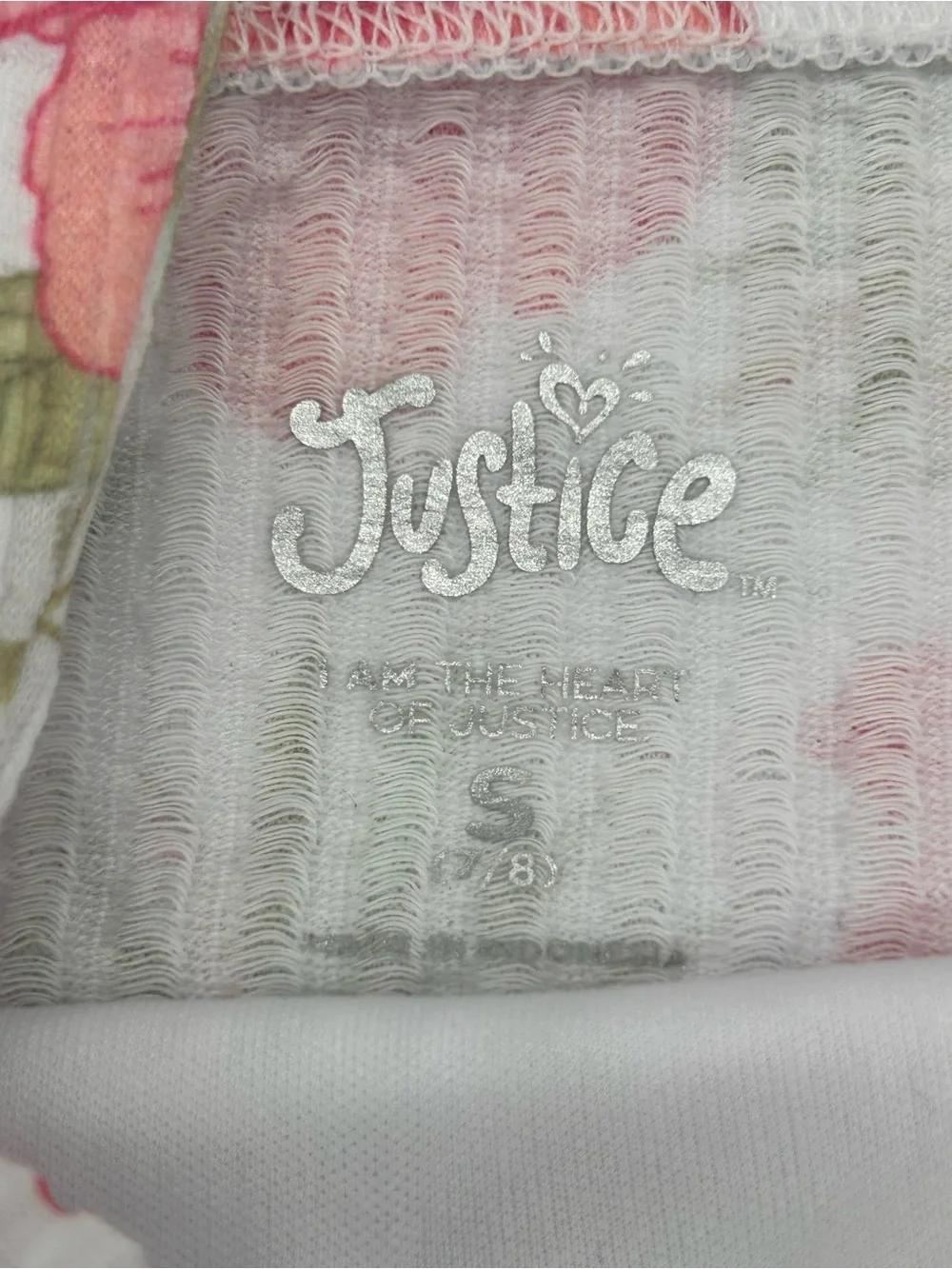 Girls Justice White Cami with Pink Floral Print Size S (7/8)